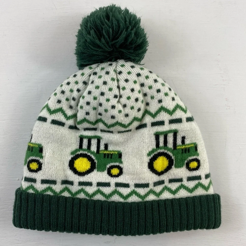 John‎ Deere Tractor Green / White Toddler Winter Beanie Hat Cap Sherpa Liner OS